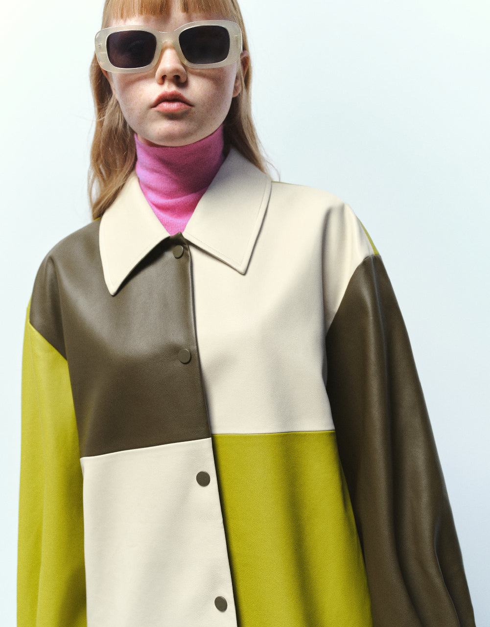 Colorblocks Vegan Leather A-Line Jacket