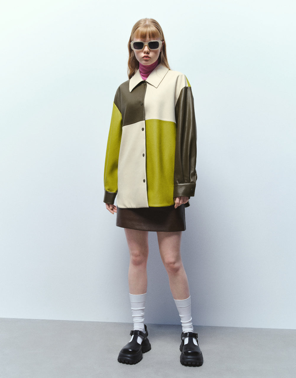 Colorblocks Vegan Leather A-Line Jacket