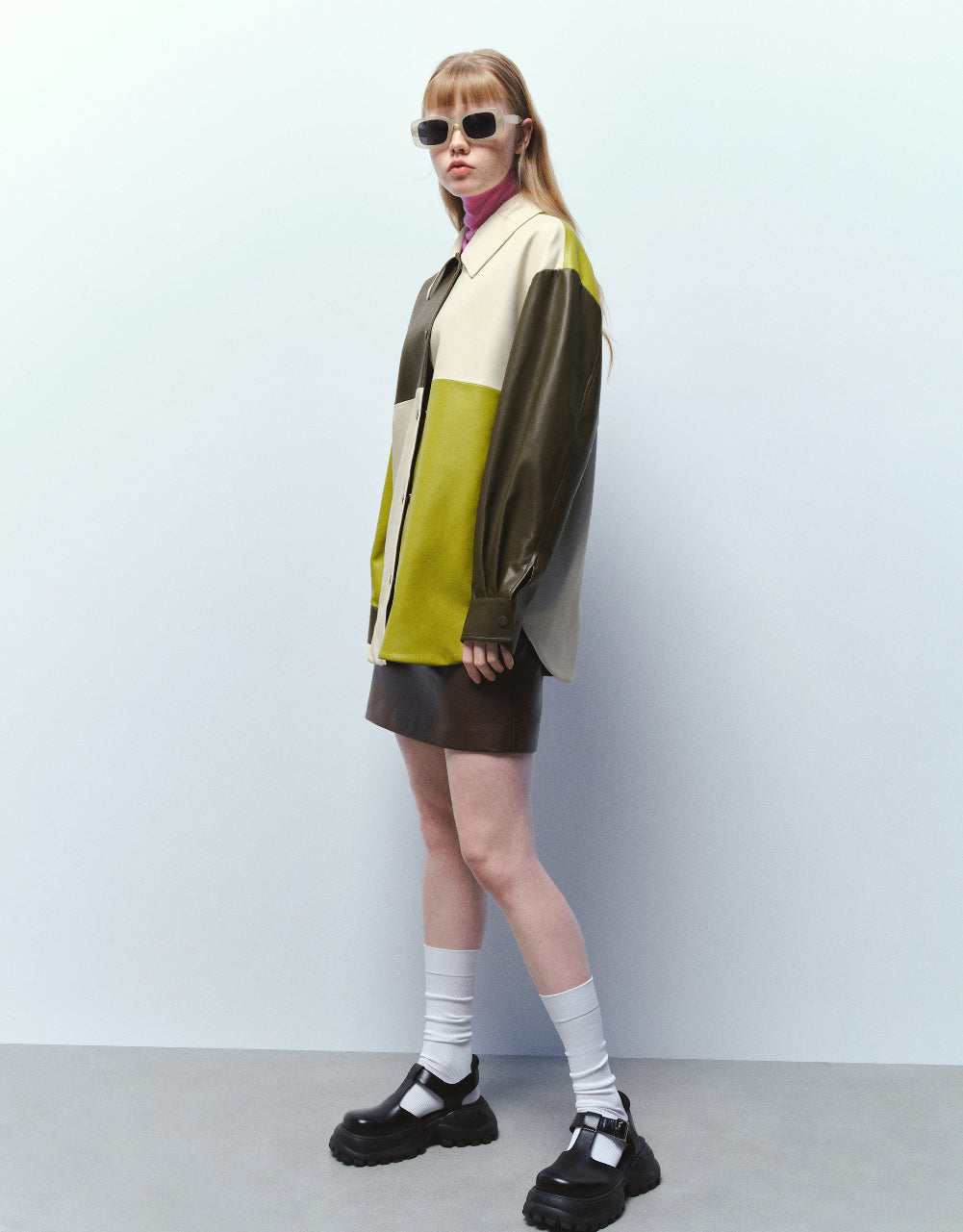 Colorblocks Vegan Leather A-Line Jacket