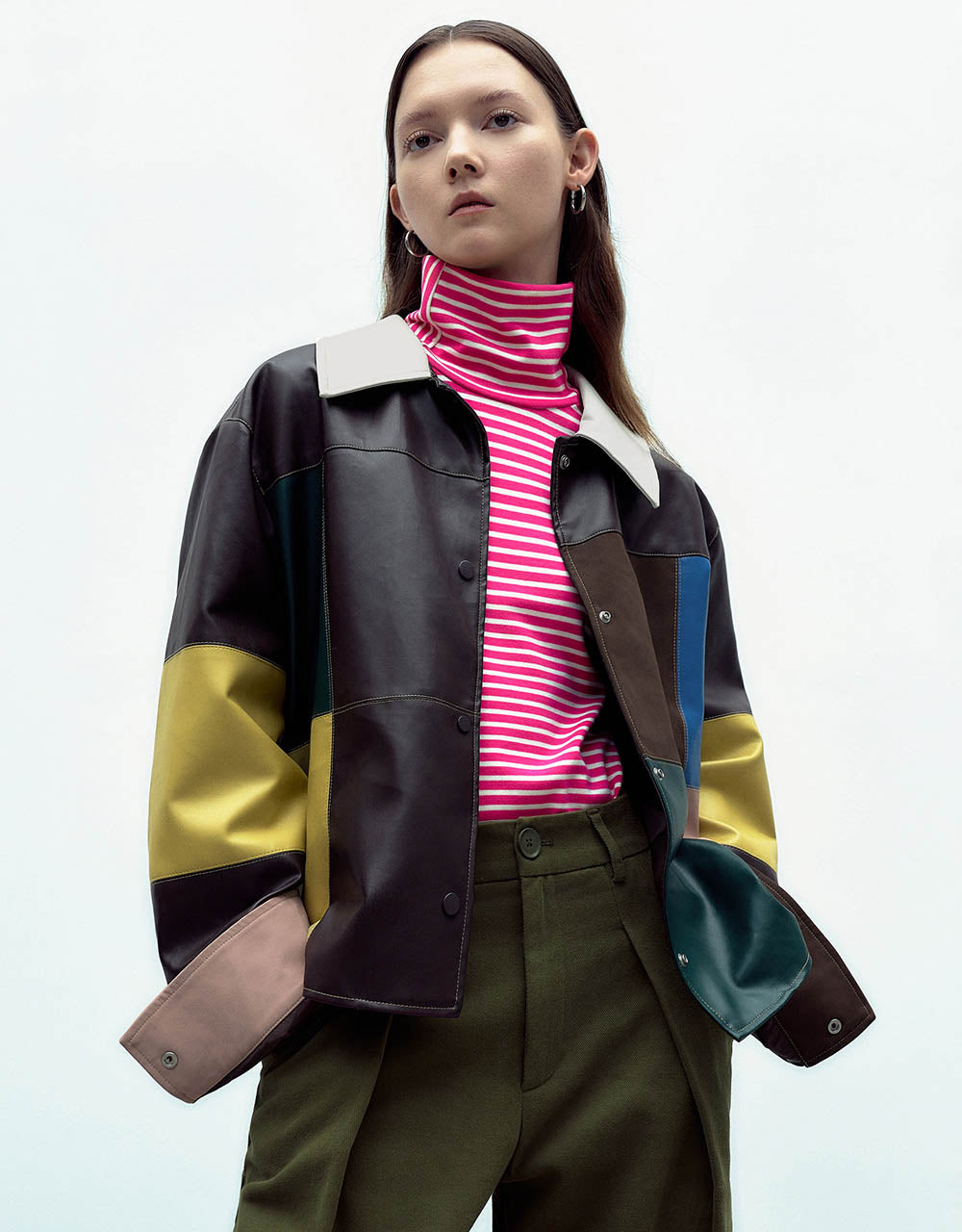 Colorblocks Vegan Leather Straight Jacket