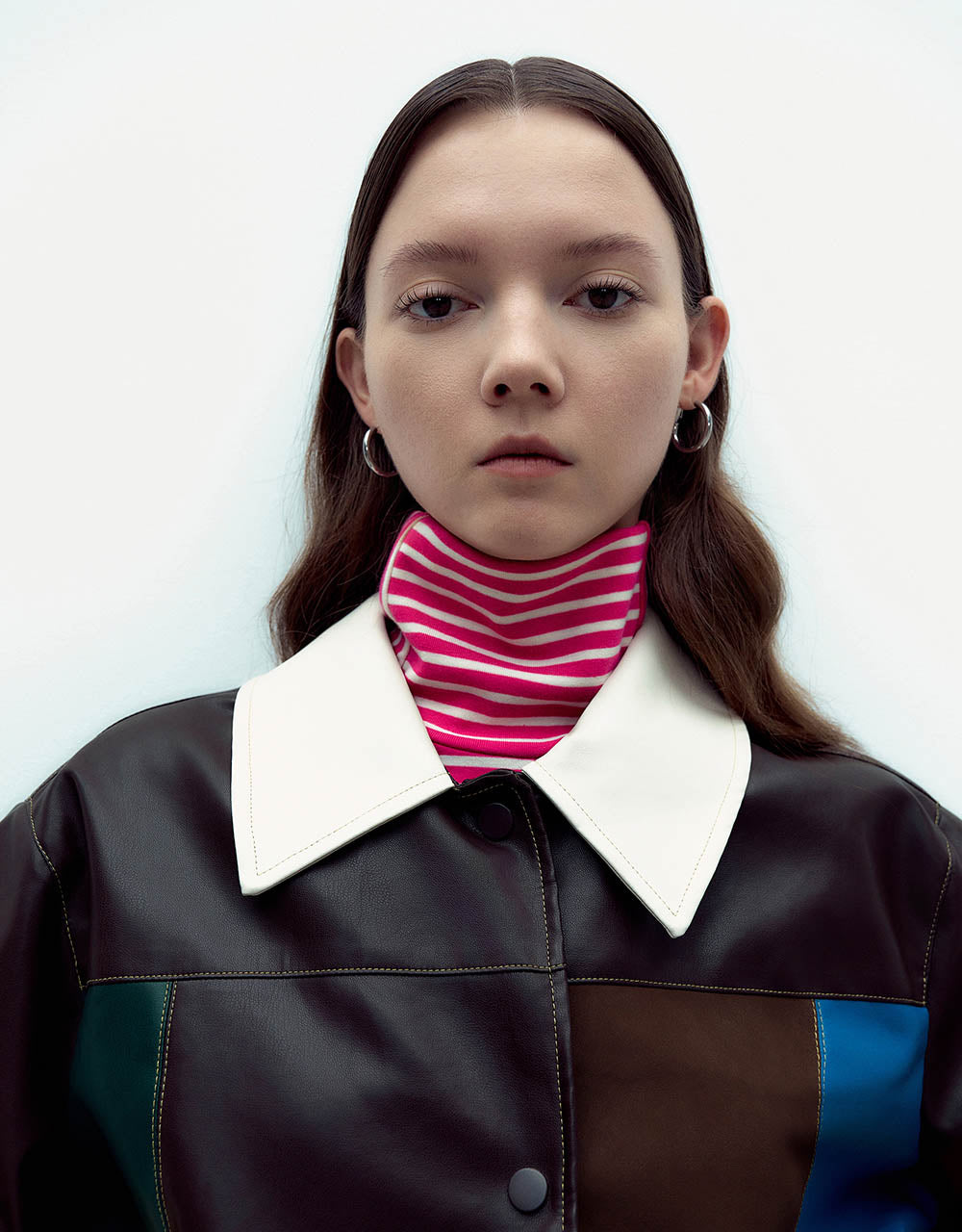 Colorblocks Vegan Leather Straight Jacket