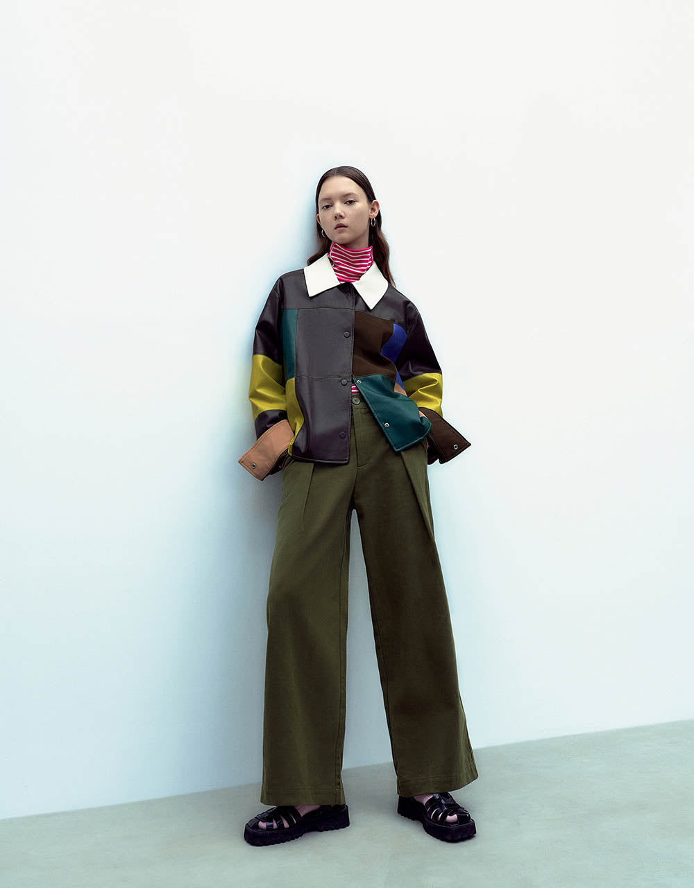 Colorblocks Vegan Leather Straight Jacket