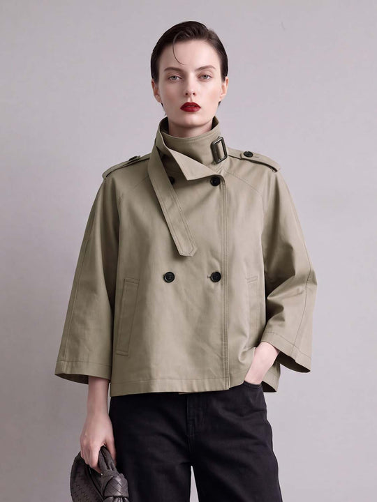 Double-Breasted Cotton Cape Short Sleeve Jacket