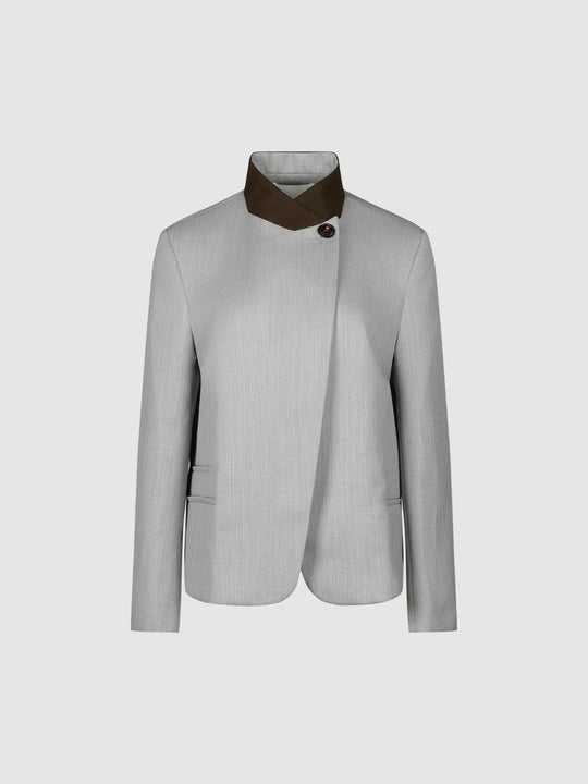 Contrast Collar Single Button Tailored Long Sleeve Blazer