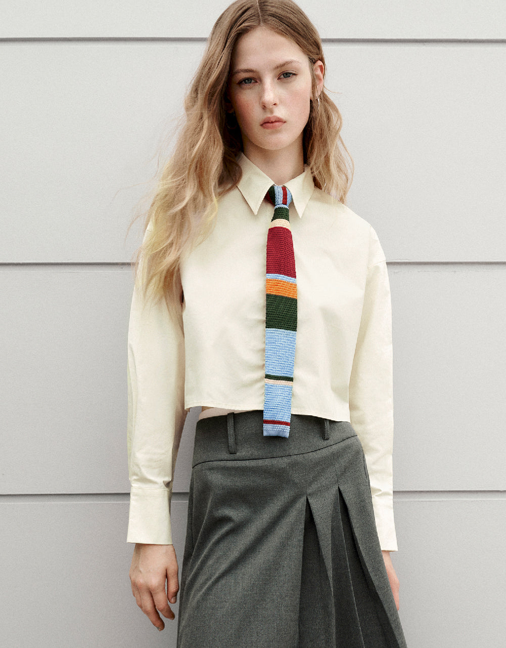 Drop Shoulder Sleeve Shirt With Tie