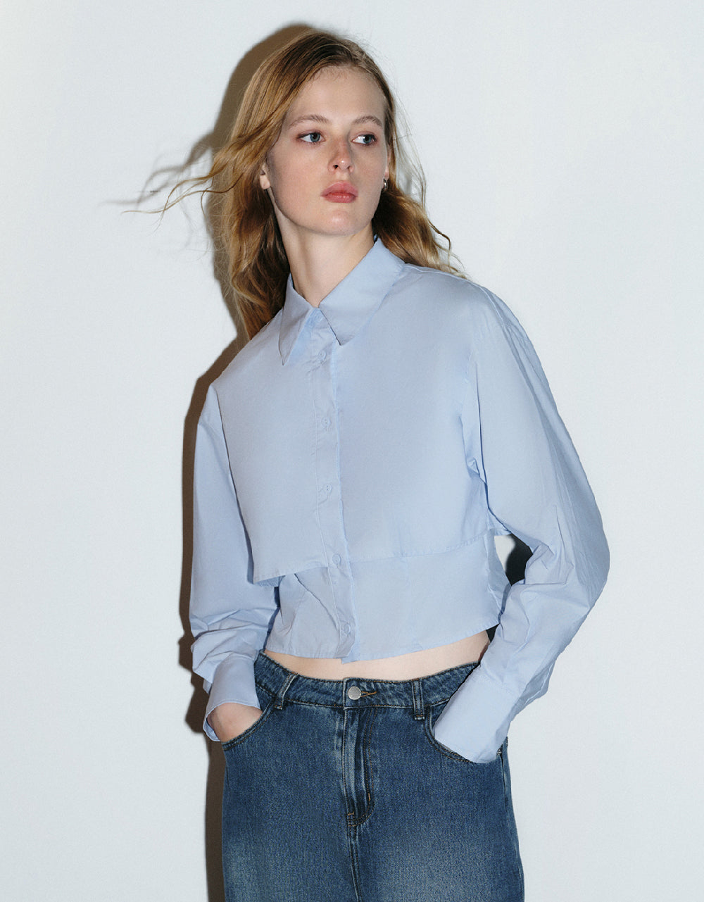 Drop Shoulder Sleeve Lapel Shirt