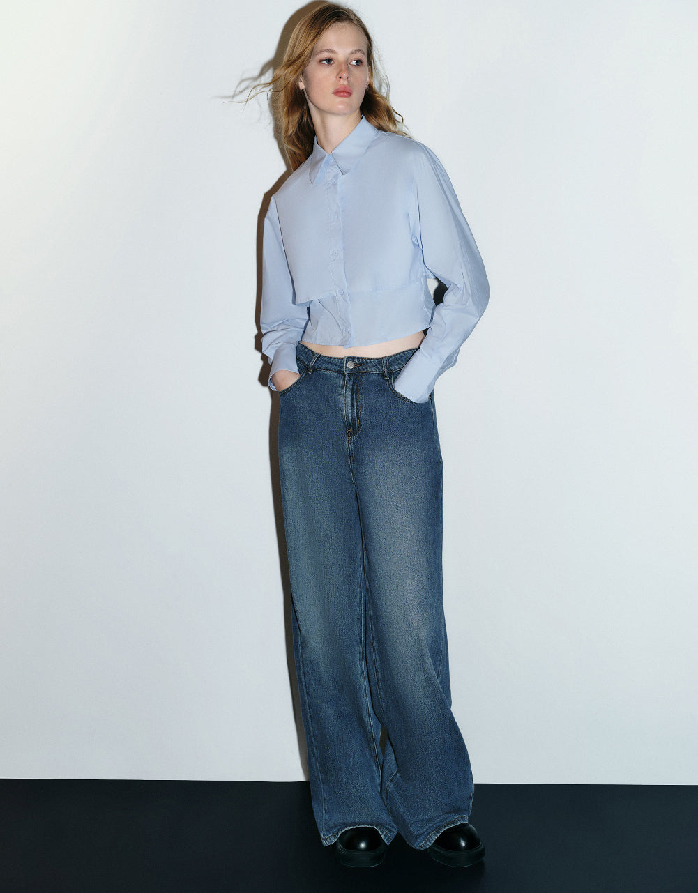 Drop Shoulder Sleeve Lapel Shirt