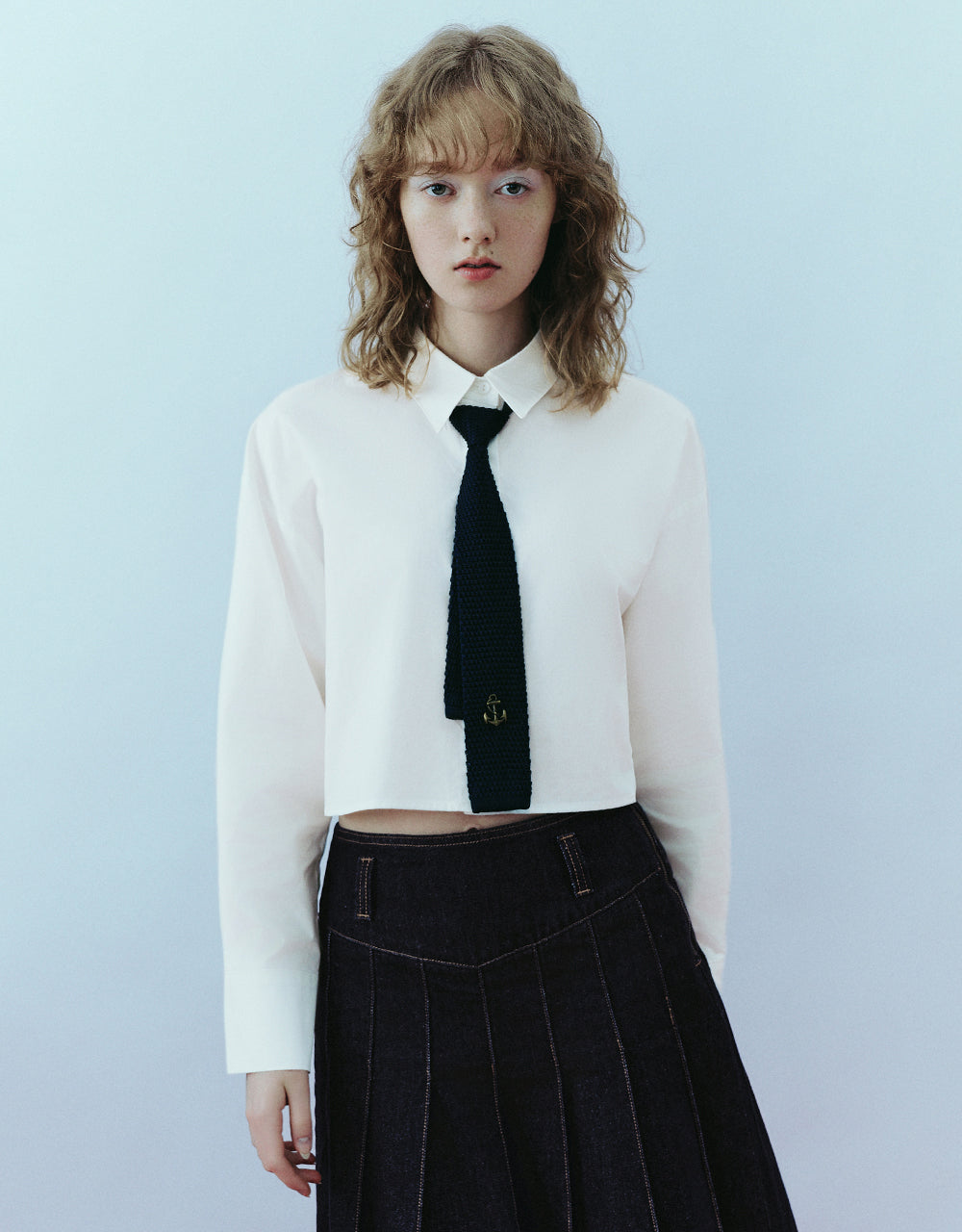 Cropped Straight Shirt With Tie