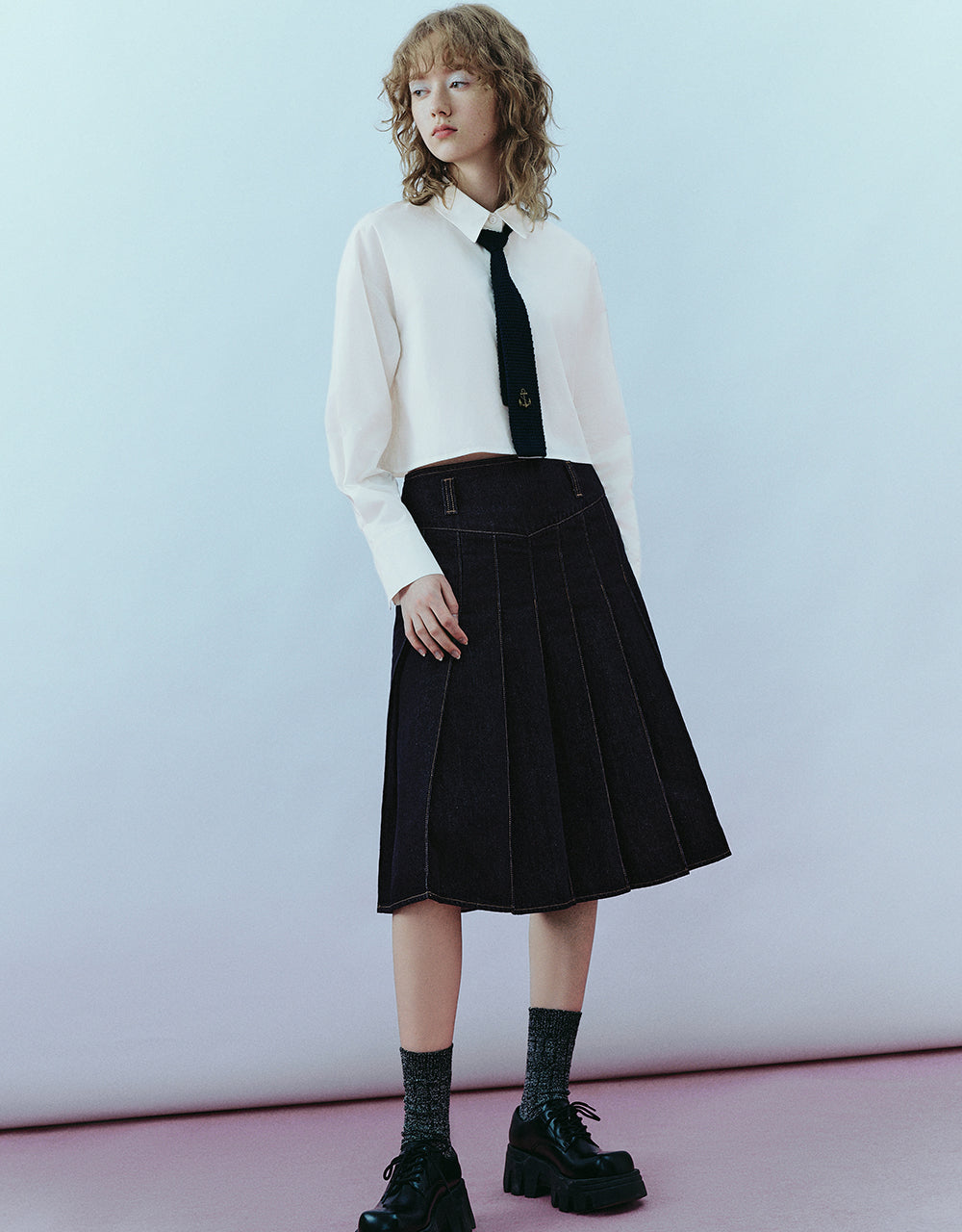 Cropped Straight Shirt With Tie
