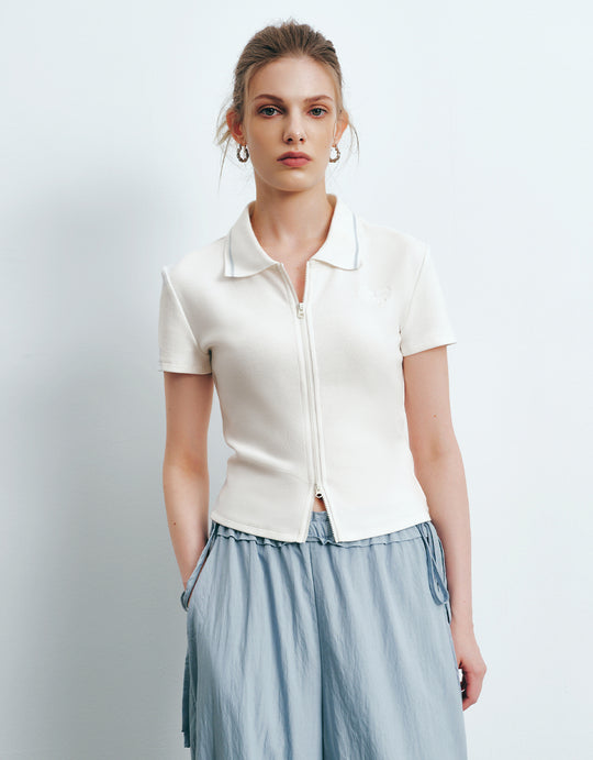 Zipper Front Skinny Shirt