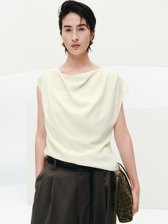 Cowl Neck Sleeveless Overhead Shirt