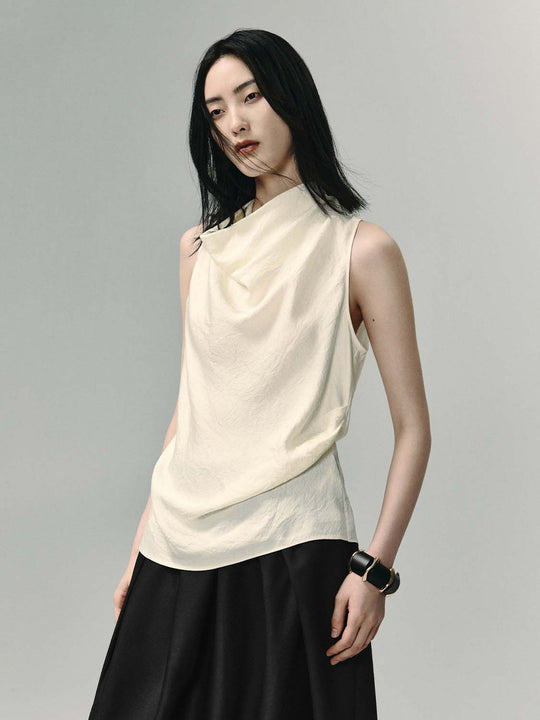 Draped Cowl Neck Sleeveless Shirt