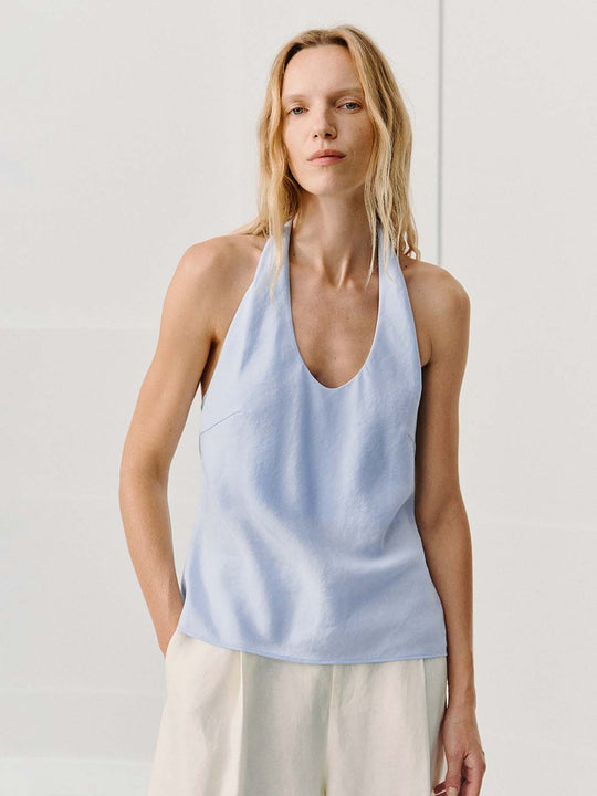 Deep V-neck Sleeveless Straight Hem Blouse
