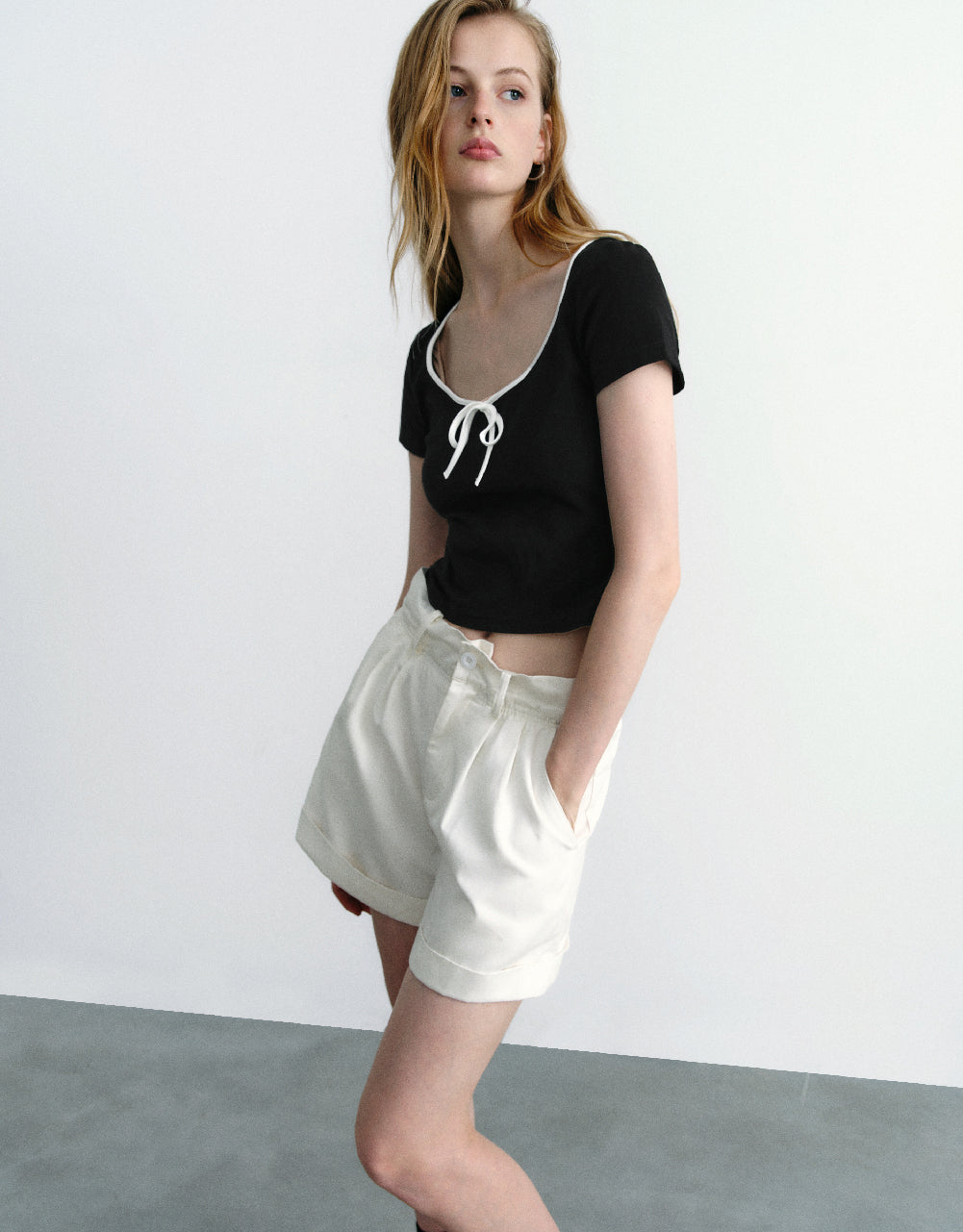 Tie Front U Neck T-Shirt