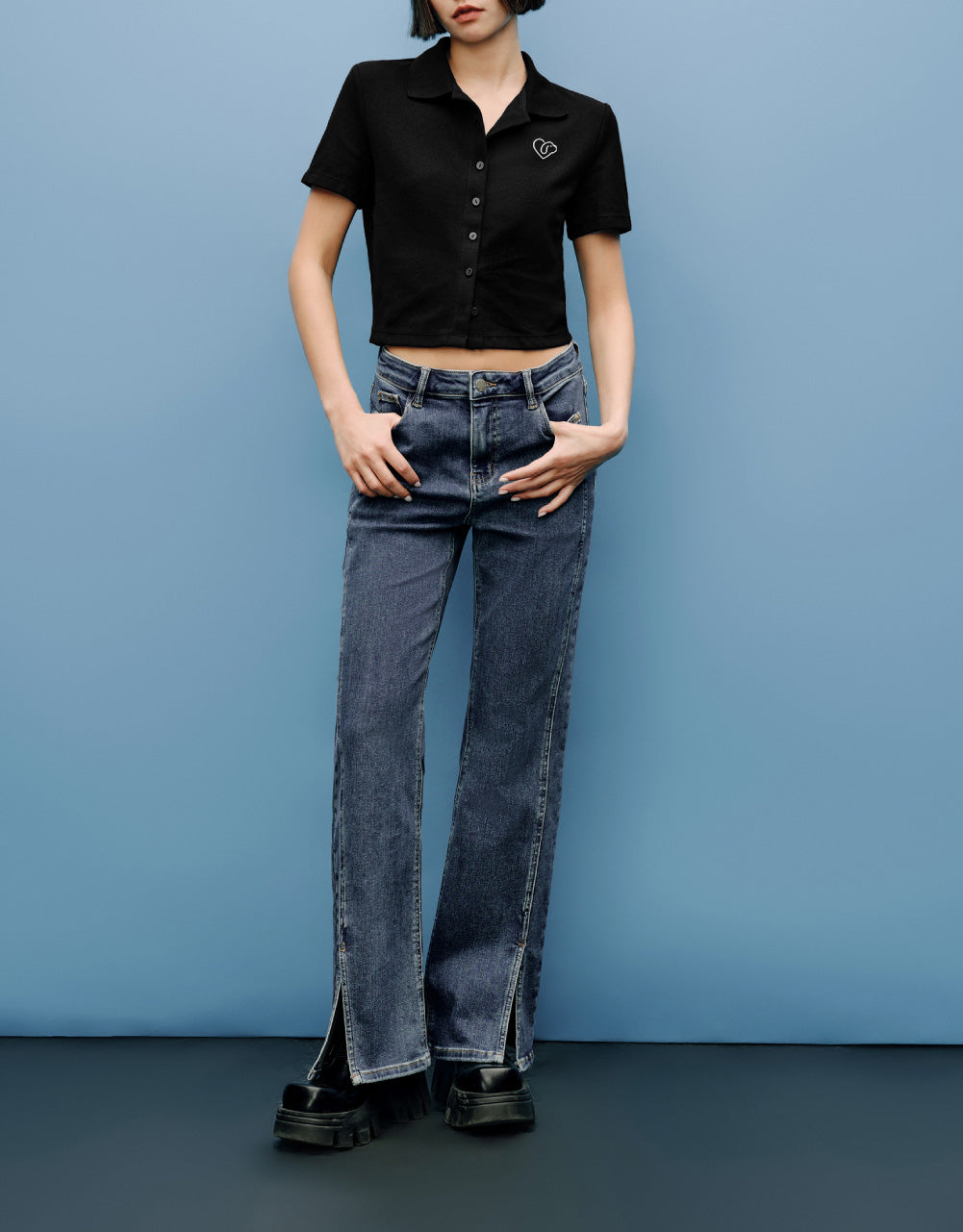 Linear Pattern Detail Polo Shirt
