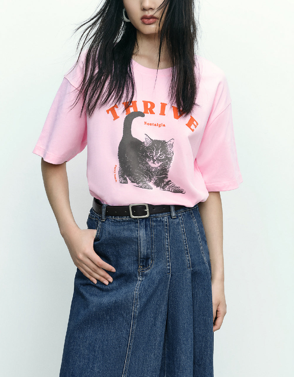 Cat Printed Crew Neck T-Shirt