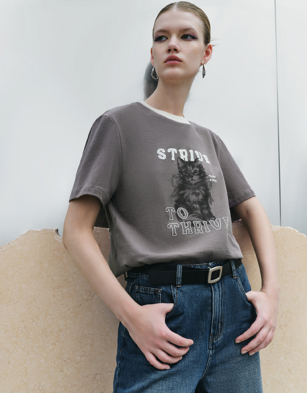 Printed Crew Neck Straight T-Shirt
