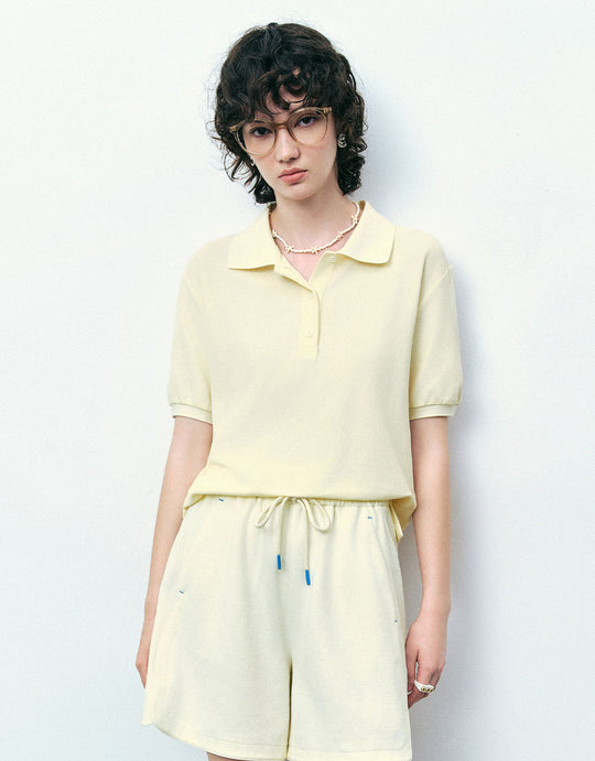 Button Half Placket Straight T-Shirt