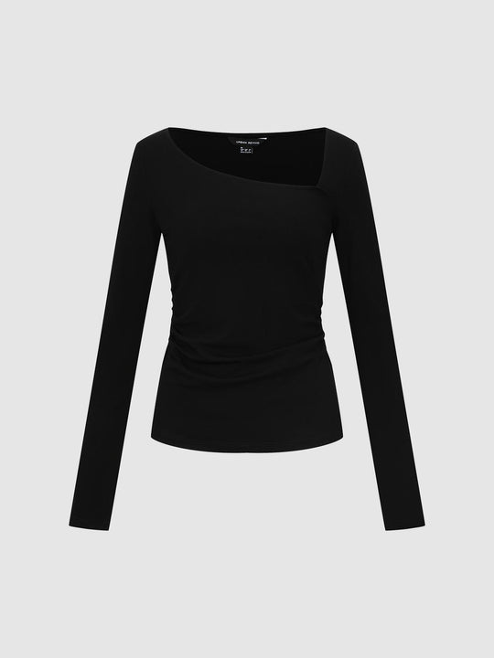 Asymmetric Square Neck Long Sleeve T-Shirts