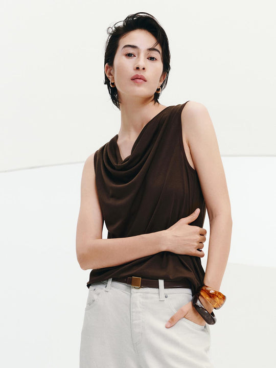 Cowl Neck Sleeveless Tank Tops
