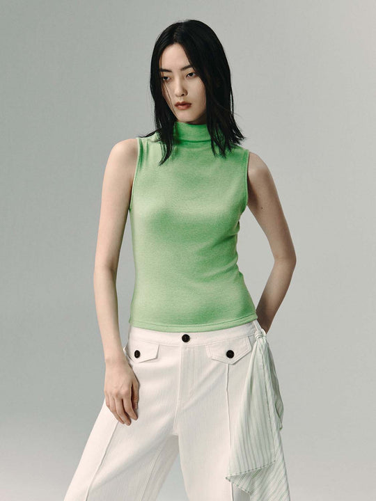 Turtleneck Sleeveless Knit Lightweight Tank Top