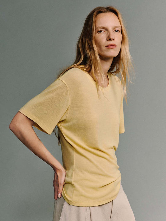 Thin Stretch Crew Neck Short Sleeve Wool T-shirt