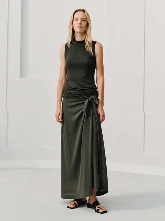 Thin Ruched Fitted Mock Neck Sleeveless Tank Top