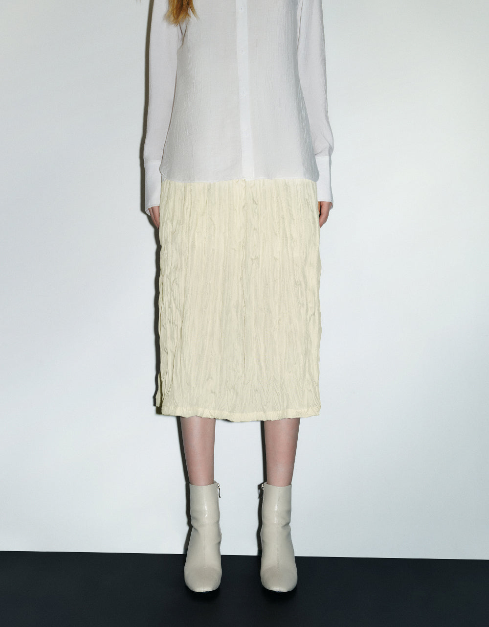 Elastic Waist Shirred Straight Skirt
