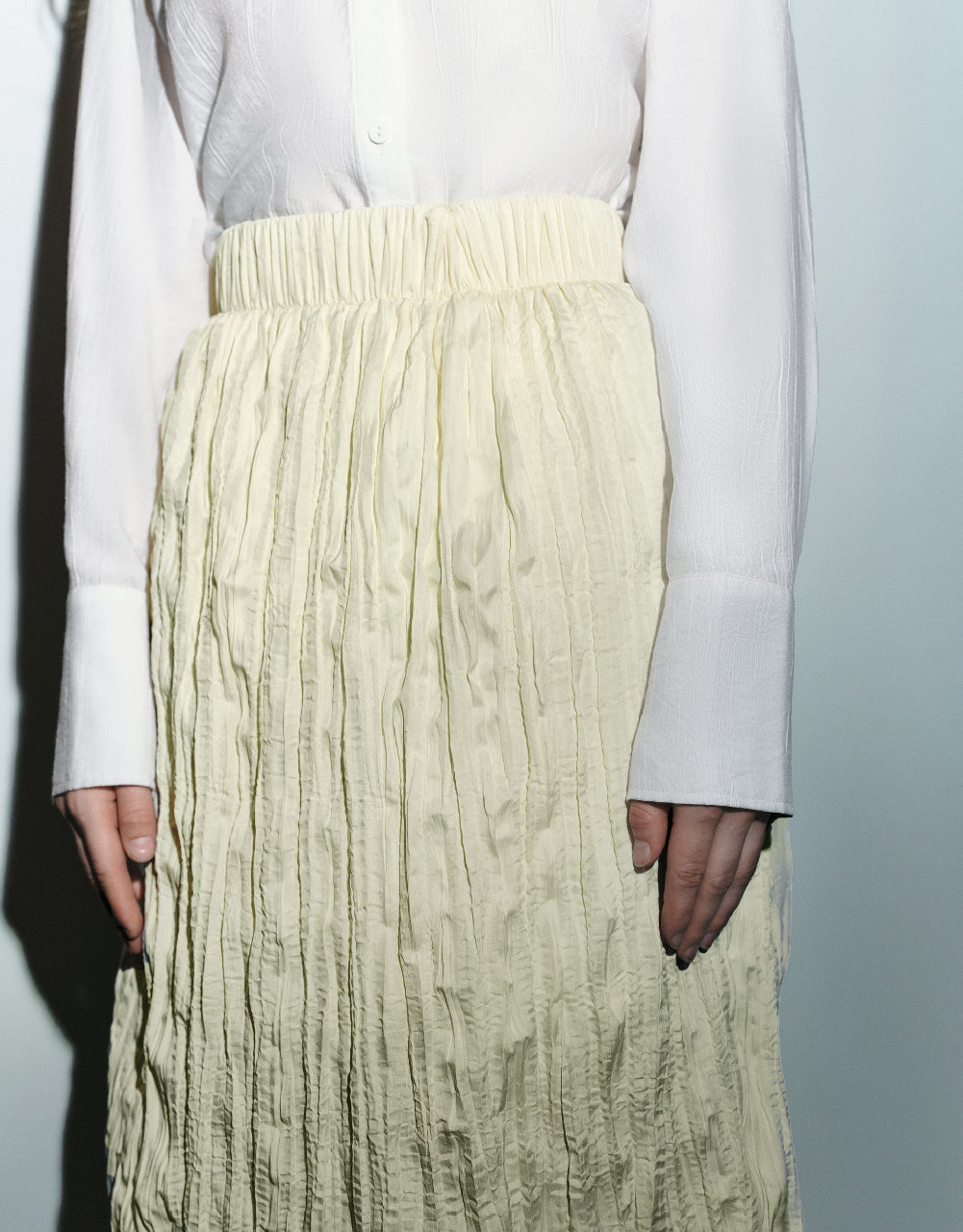 Elastic Waist Shirred Straight Skirt