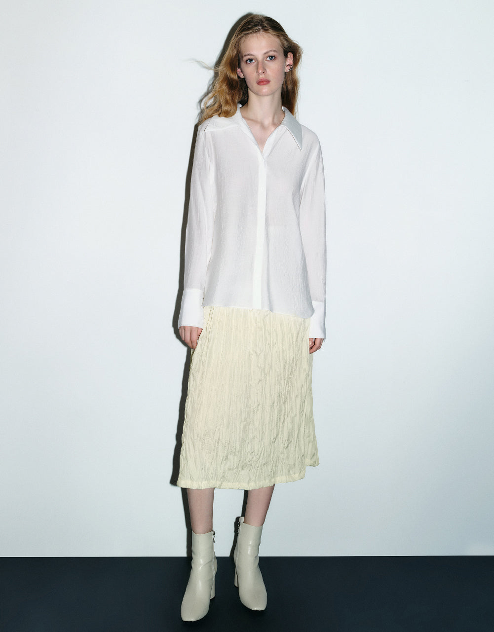 Elastic Waist Shirred Straight Skirt