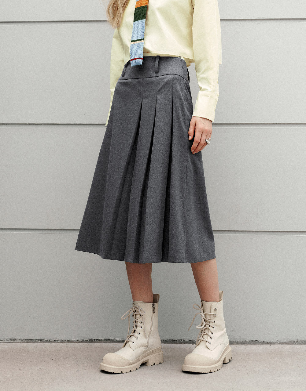 Pleated Midi A-Line Skirt