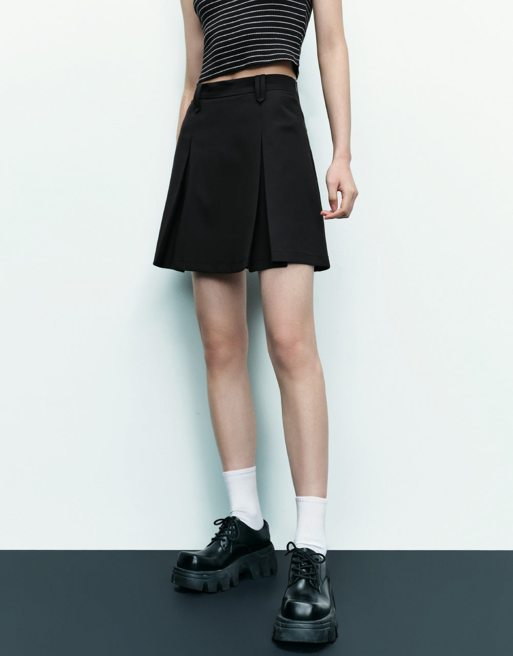 Pleated Mini A-Line Skirt