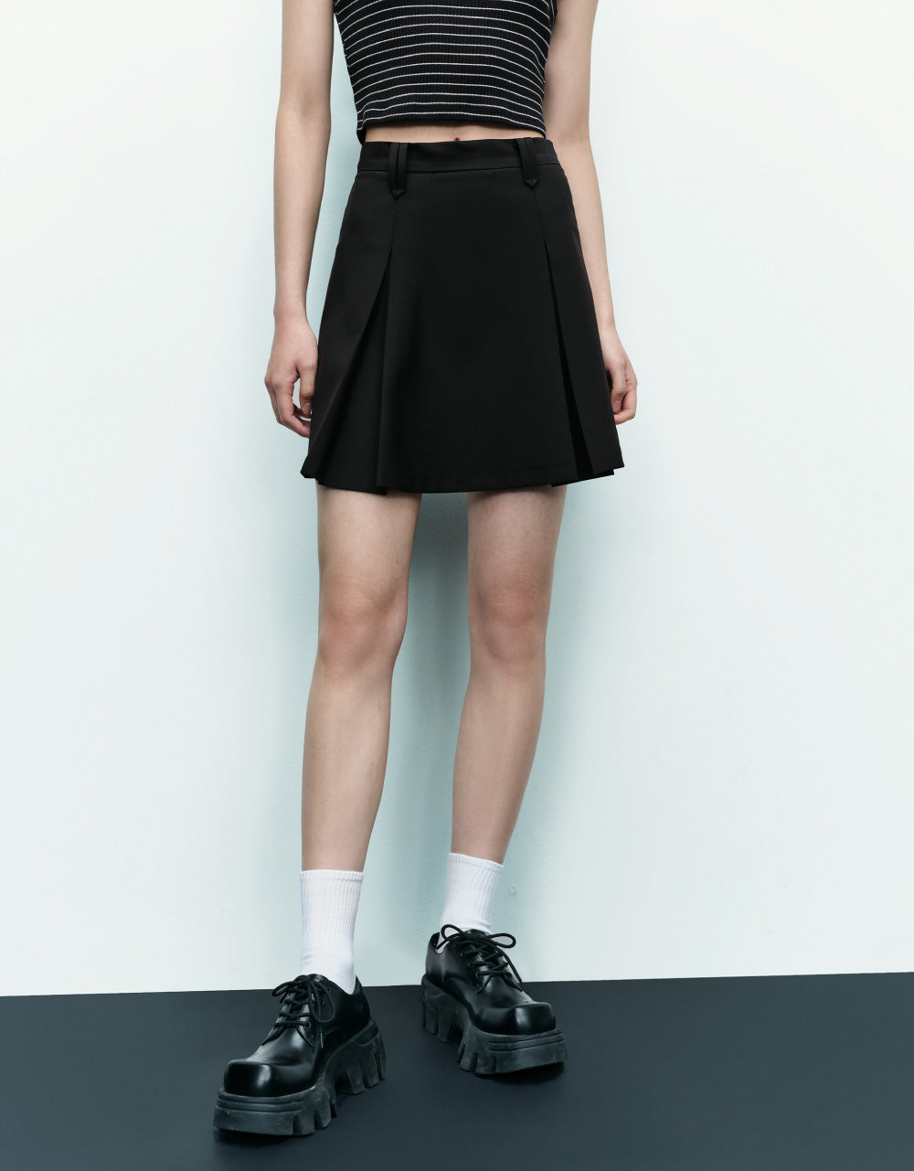 Pleated Mini A-Line Skirt