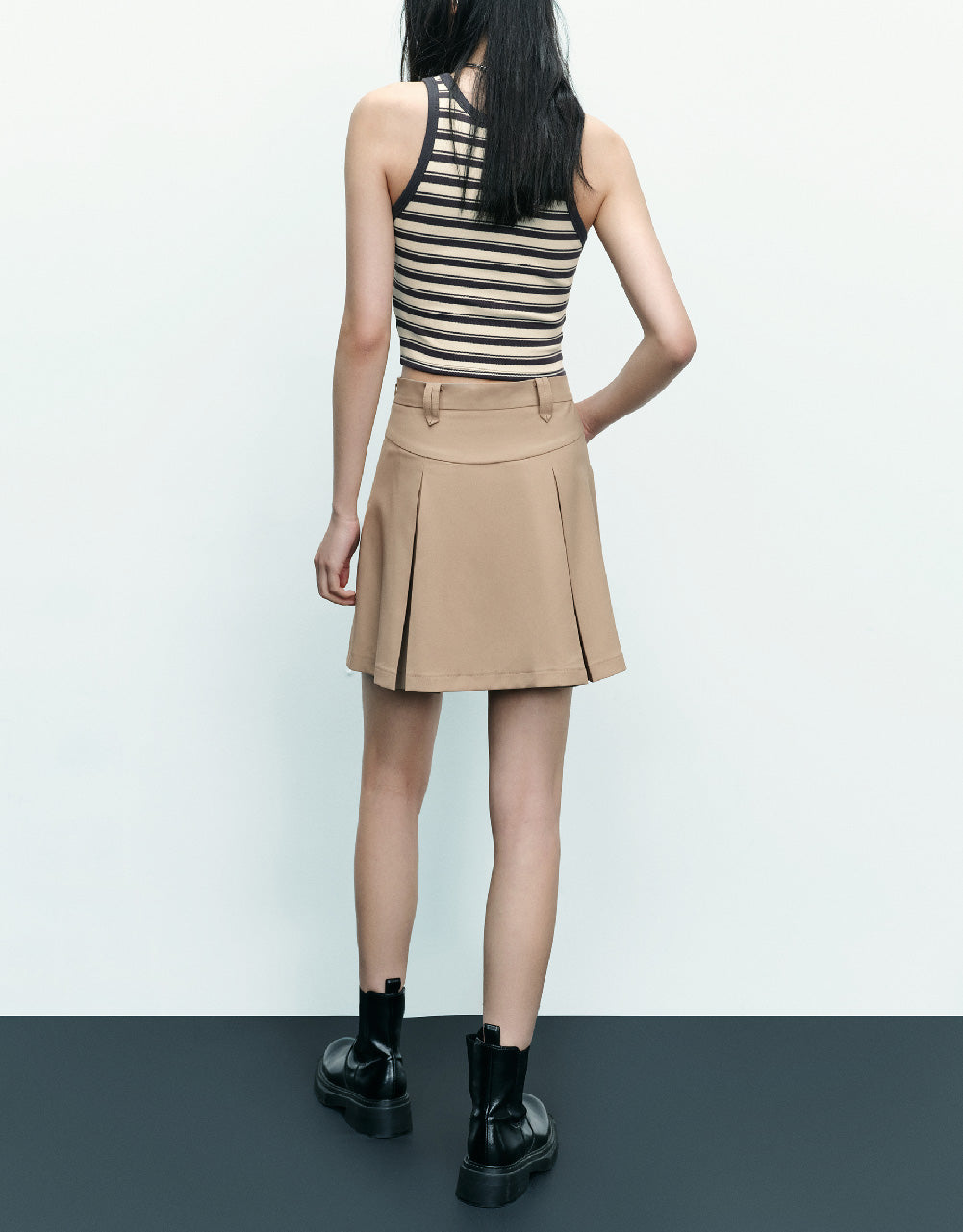Pleated Mini A-Line Skirt