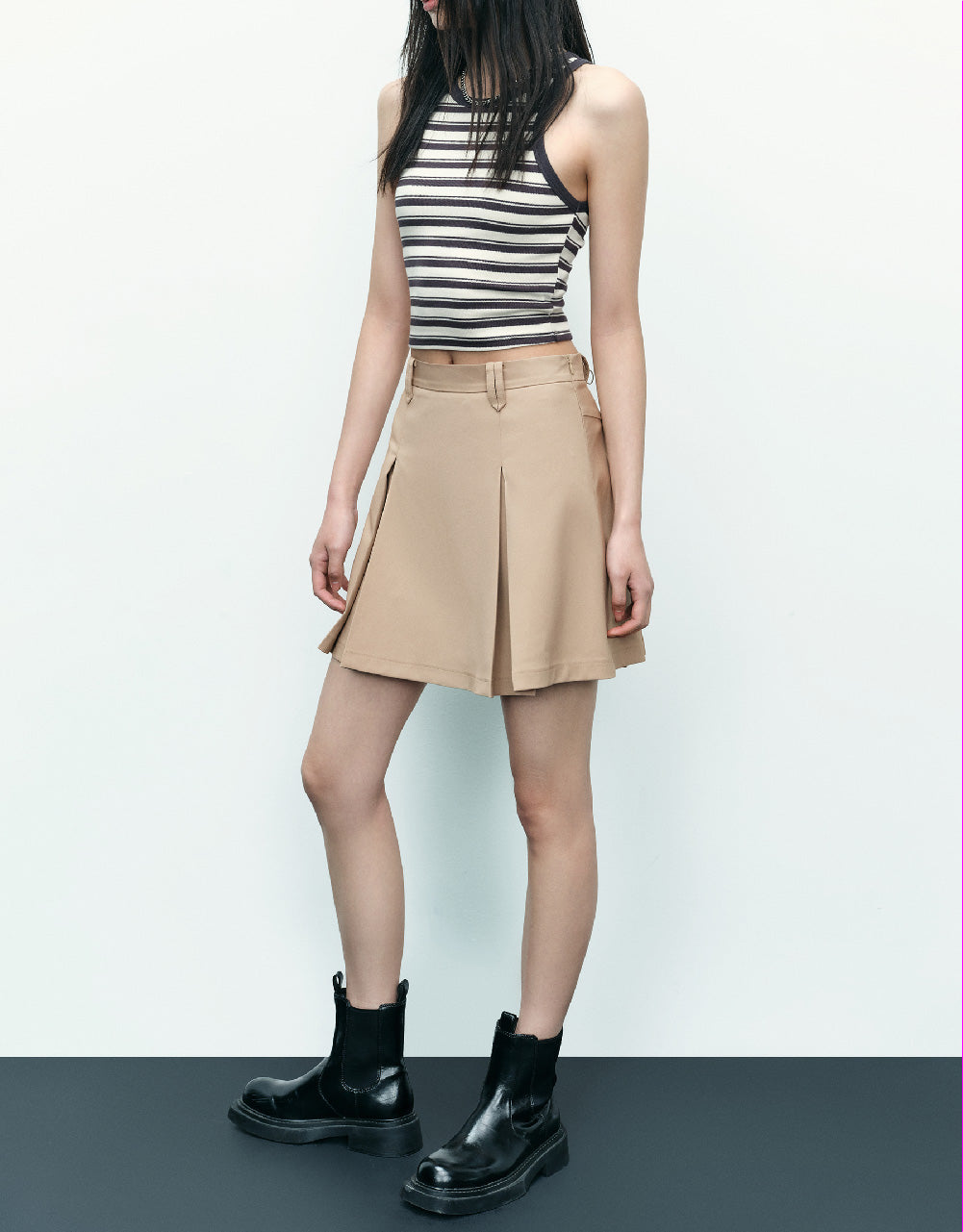 Pleated Mini A-Line Skirt