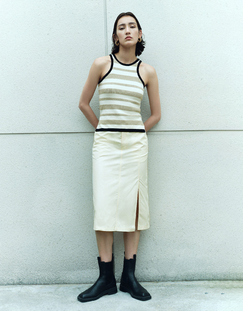 Split Hem Midi A-Line Skirt