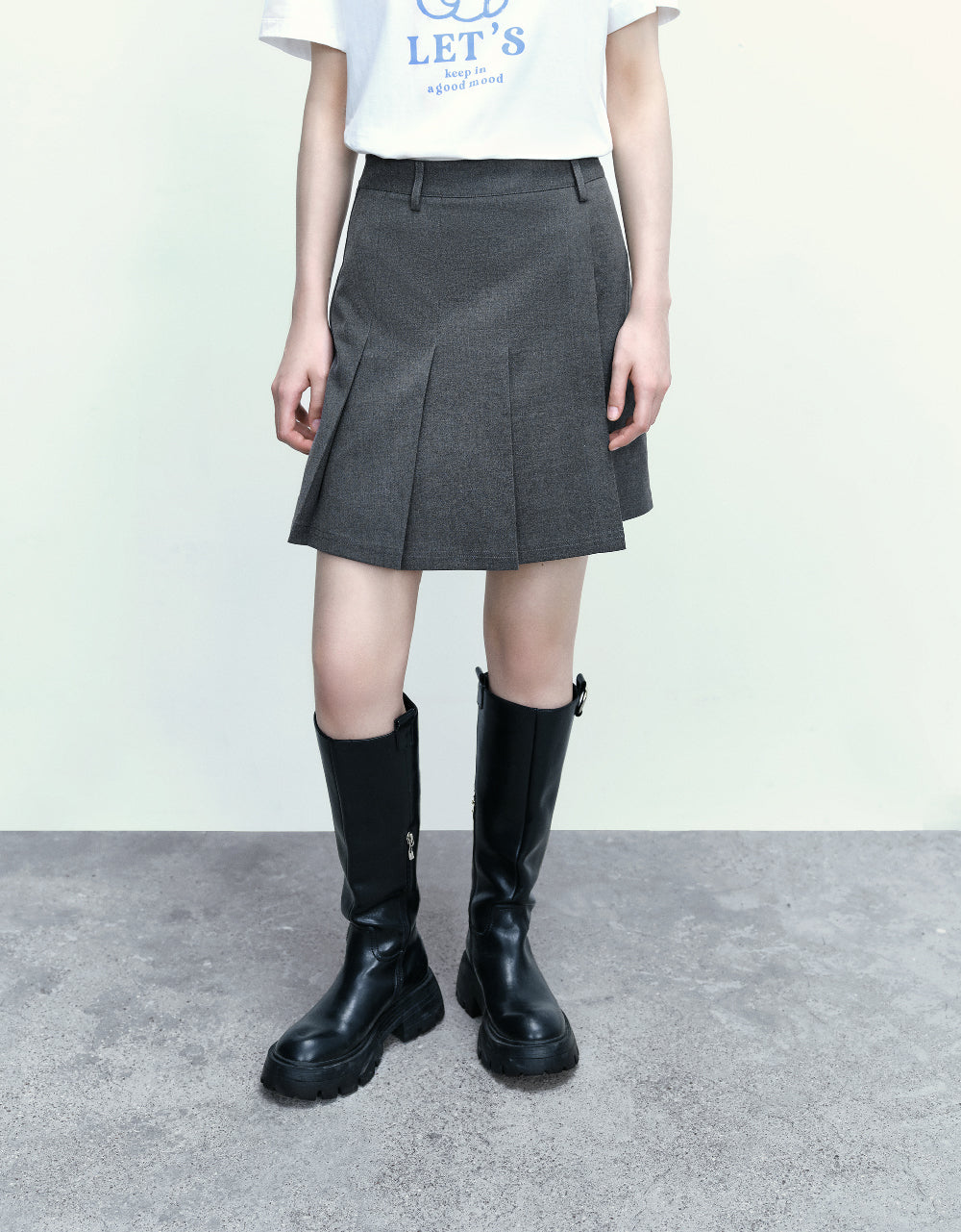 Pleated Mini A-Line Skirt