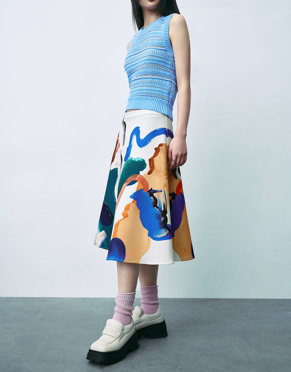 Printed Midi A-Line Skirt
