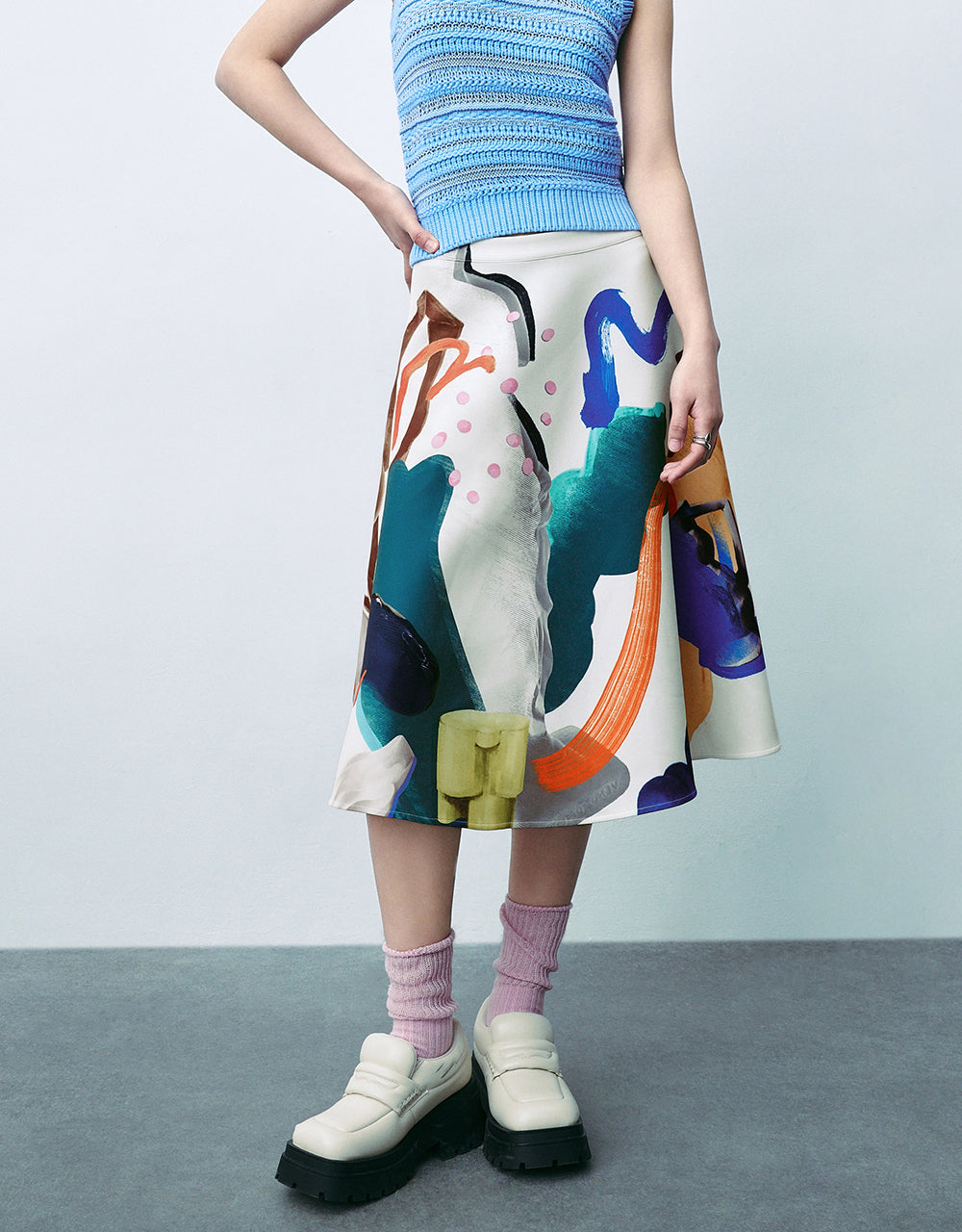 Printed Midi A-Line Skirt