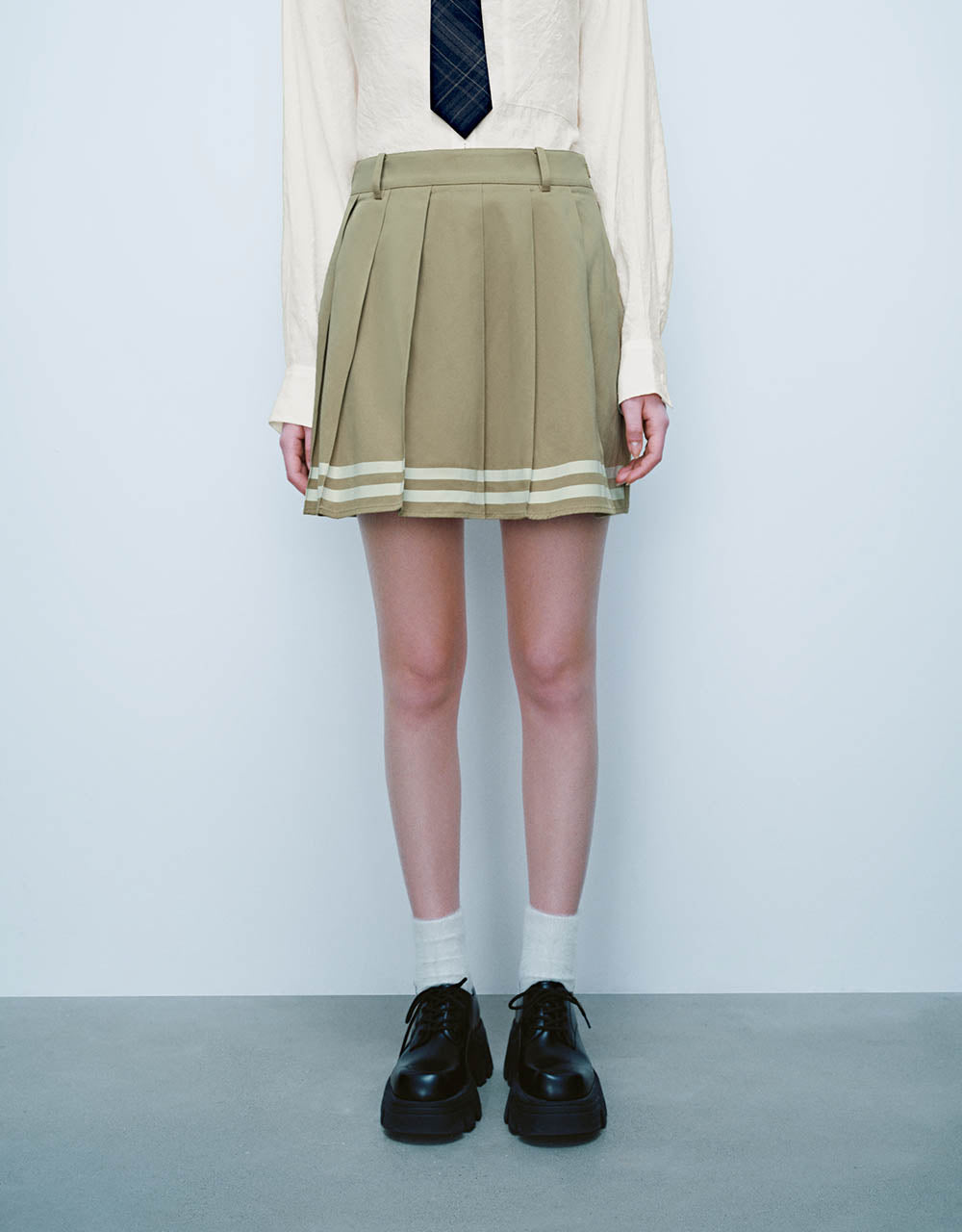 Pleated Mini A-Line Skirt