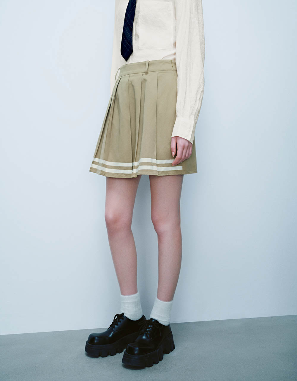 Pleated Mini A-Line Skirt