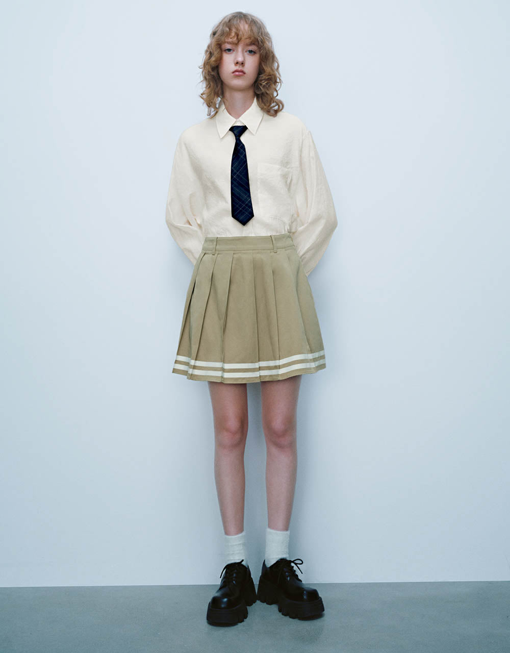 Pleated Mini A-Line Skirt