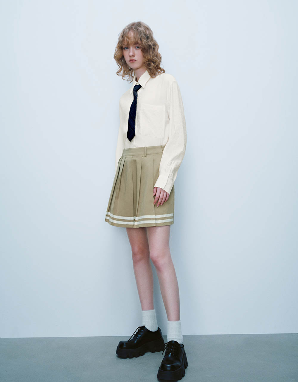 Pleated Mini A-Line Skirt