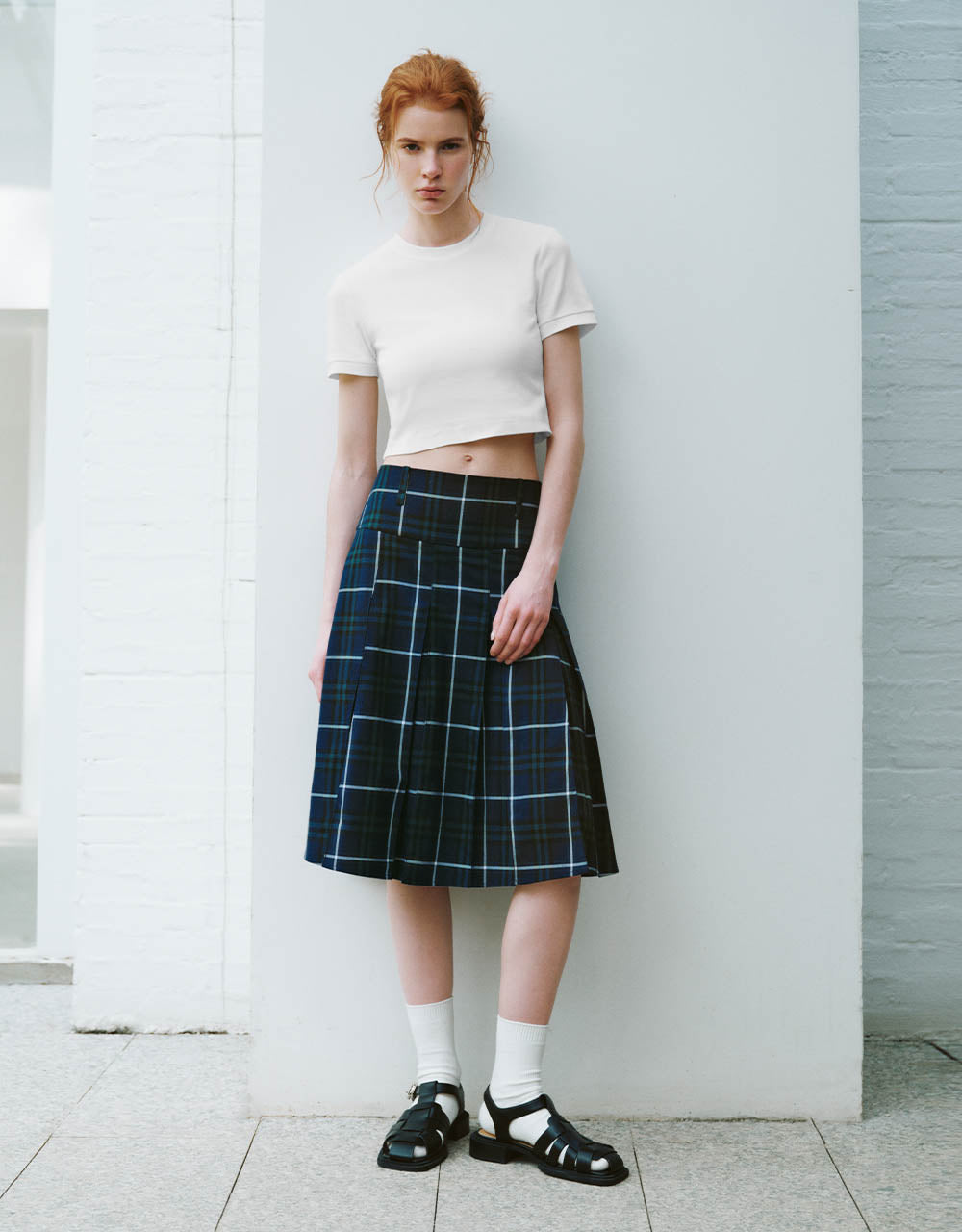 Pleated Plaid Mini A-Line Skirt