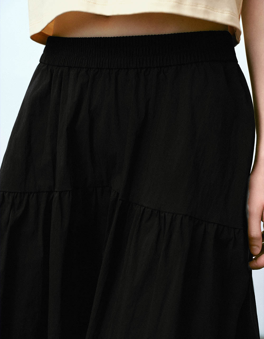 Elastic Waist Midi A-Line Skirt
