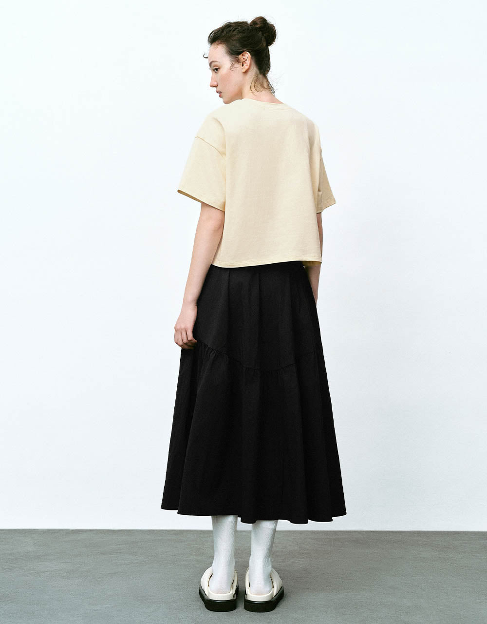 Elastic Waist Midi A-Line Skirt