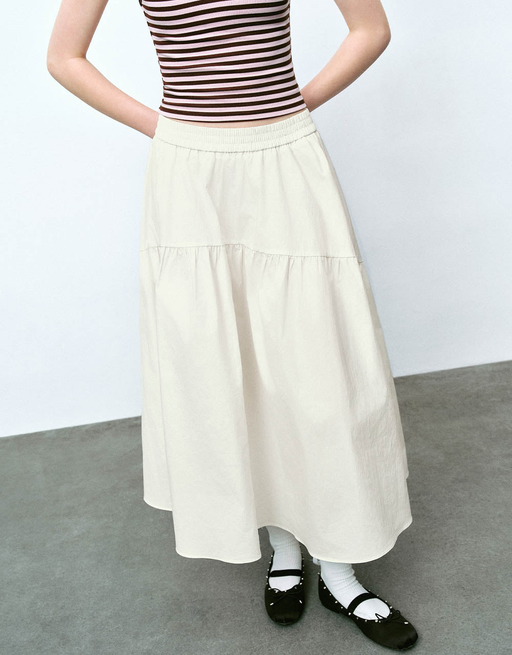 Elastic Waist Midi A-Line Skirt