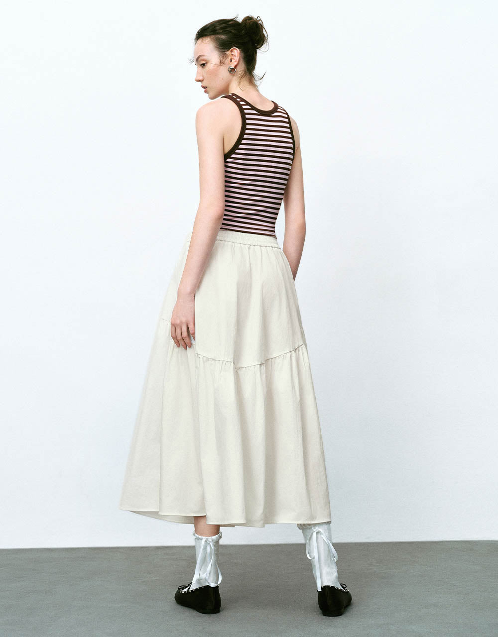 Elastic Waist Midi A-Line Skirt