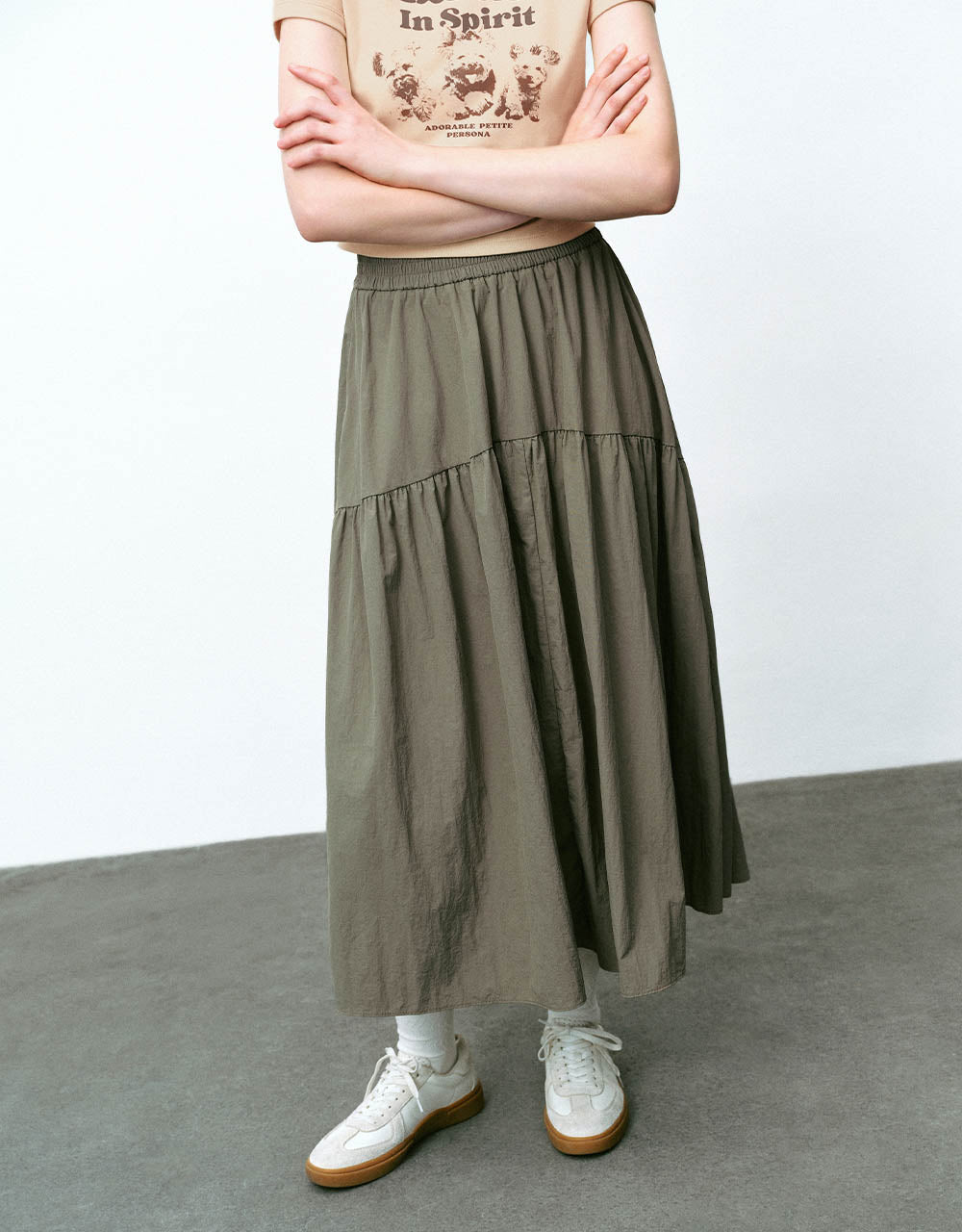 Elastic Waist Midi A-Line Skirt
