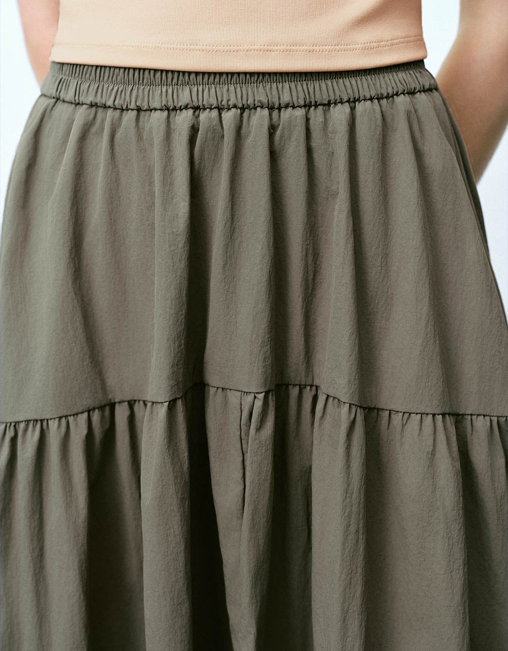 Elastic Waist Midi A-Line Skirt